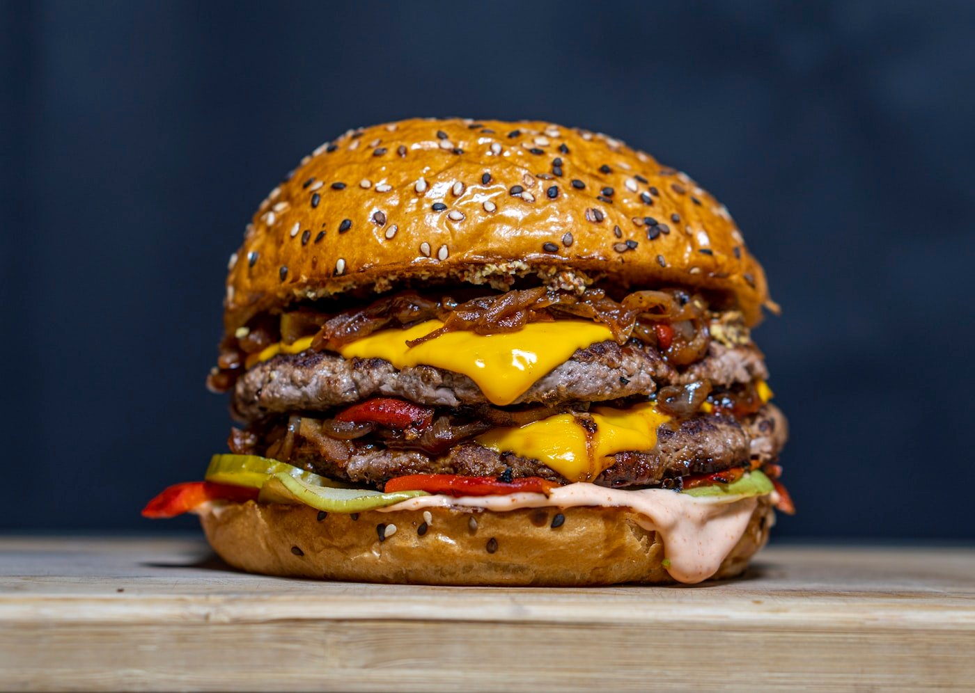 A loaded burger from a Sharm kitchen